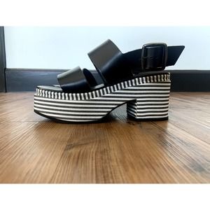 Platform sandal with black and white stripes
